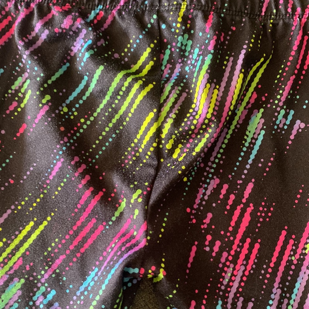Under Armour Girls Black Leggings with Neon Pink, Yellow, Blue & Green Print - Picture 5 of 5